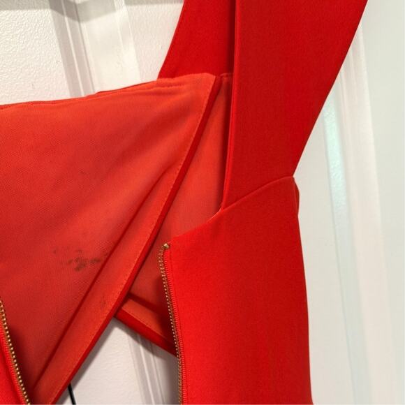 Self-Portrait US2 UK6 Ayelette Cutout Double-Crepe Dress $640 Off Shoulder Red - Picture 10 of 12